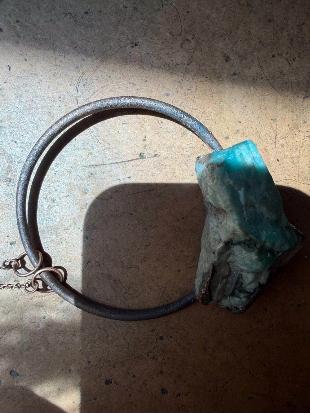 Turquoise Raw Stone Hoop Necklace - handmade in Colorado